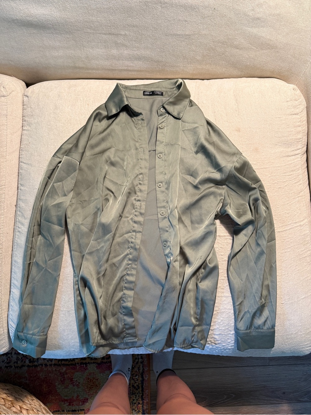Olive Green Button-Down Shirt silk